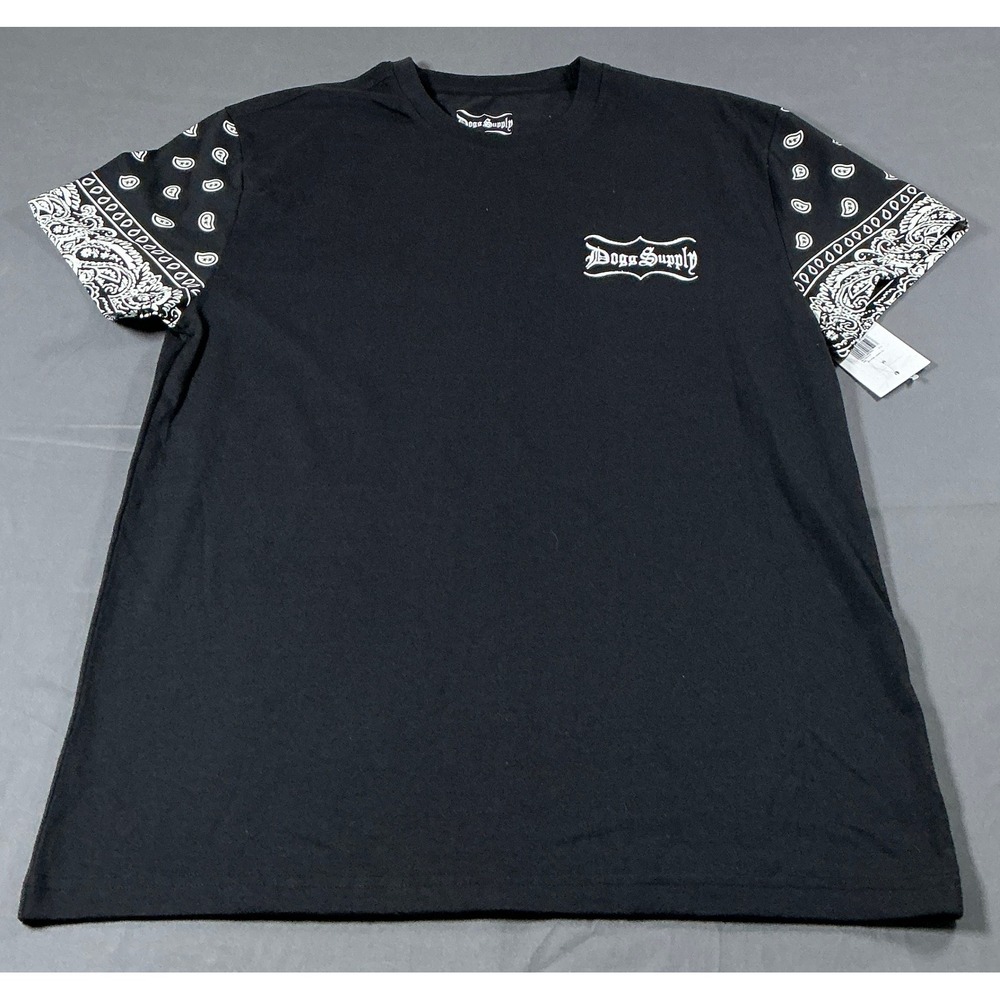 Dogg Supply by Snoop Dogg Mens Black Paisley Sleeve Varsity Crew T-Shirt M NEW